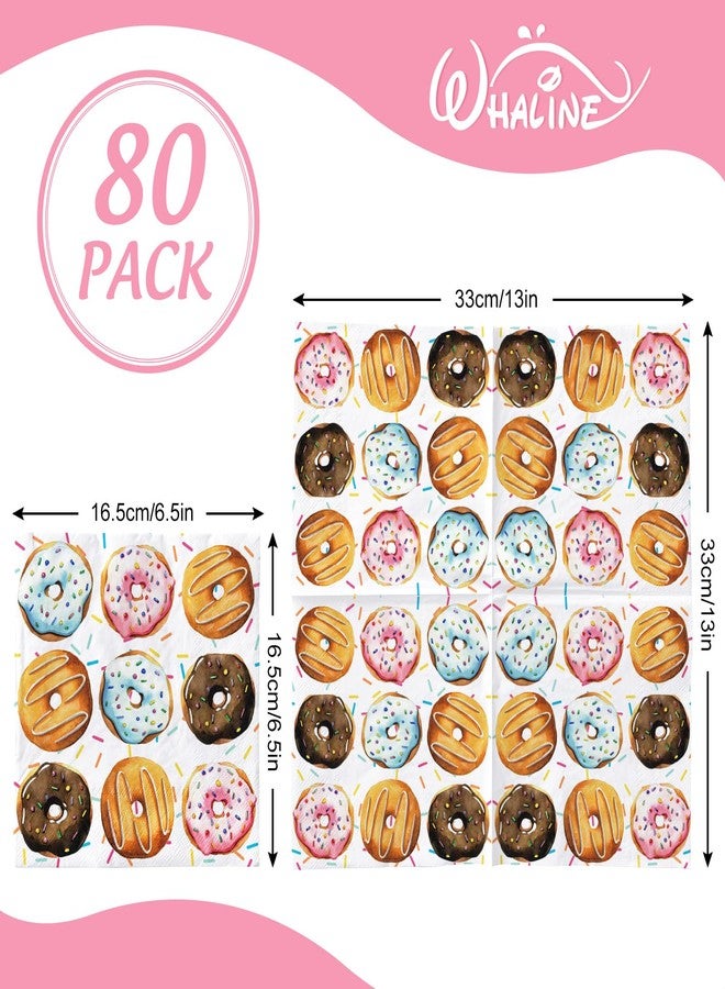 وولاين مجموعة مناديل ورقية لحفلات الدونات من والين، 80 ورقة، مناديل غداء ملونة للاستخدام مرة واحدة، مناديل للحلويات والعشاء، مناديل يدوية لحفلات أعياد الميلاد وحفلات استقبال المولود الجديد، مستلزمات تزيين الطاولة - Image 2